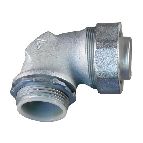 90 Degree Liquidtight Connector With Insulated Throat; 1-1/4 Inch, Tapered NPT, Malleable Iron, Chromate, Epoxy Powder Coat/Electro-Plated Zinc