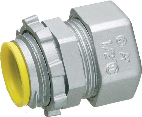 Zinc die-cast EMT compression connector. concrete tight and rain tight. Trade Size 1-1/2". Insulated Throat.