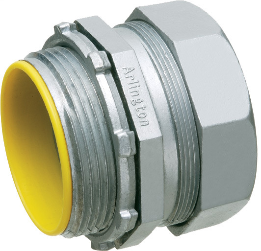 Zinc die-cast EMT compression connector. concrete tight and rain tight. Trade Size 3-1/2". Insulated Throat.