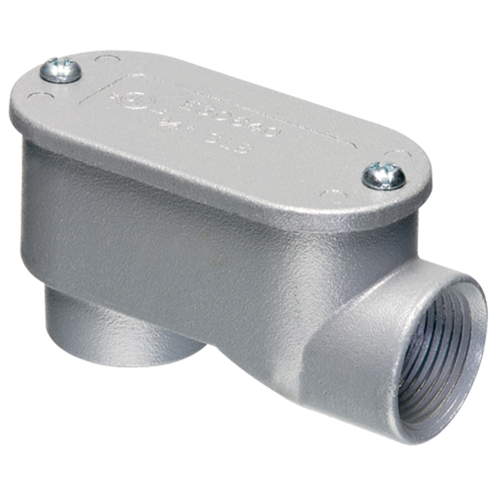 Service entrance short LB conduit bodies with aluminum cover and velumoid gasket. Copper free aluminum die-cast. Threaded for IMC or Rigid. Trade Size 1-1/4".