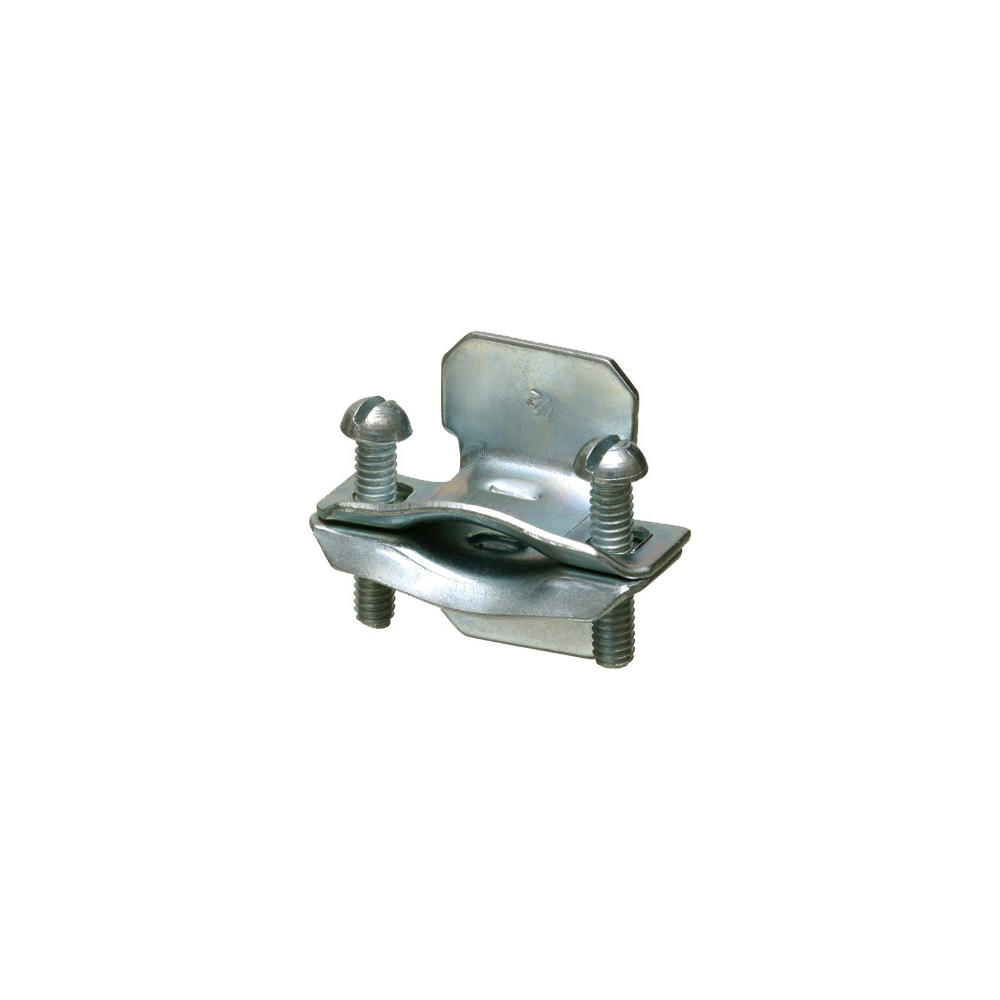 Non-metalic 2 Screw 1/2 Inch Plated Steel Clamp Cable Connector accepts 14/2 to 8/3 wire size.