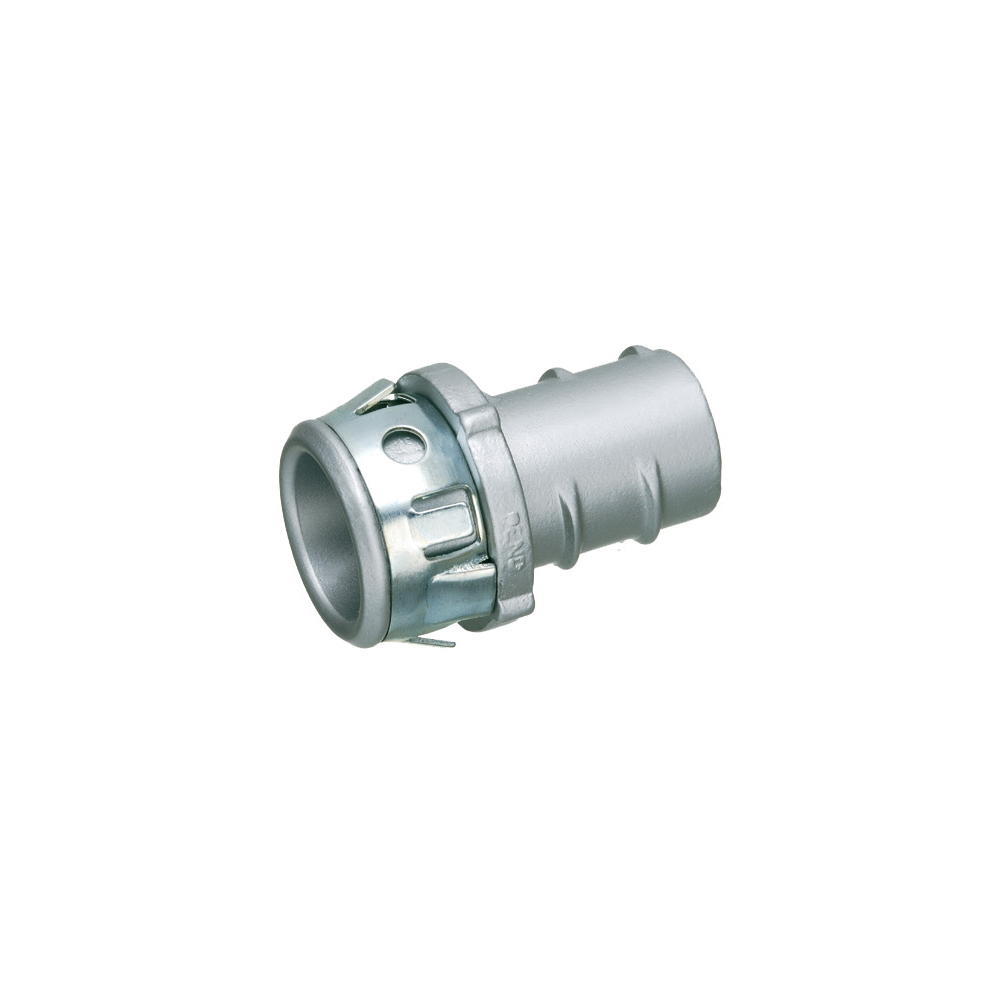 Zinc die-cast, 3/4 Knockout, Screw in connector for aluminum and steel cable. Screw in, snap tite with spring steel clip for flexible metal conduit. Up to 1/2" cable.