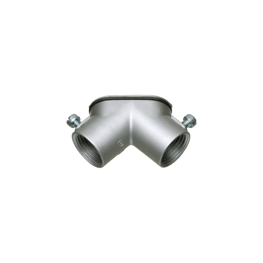 Combination 90 degree pulling elbow for threaded rigid and set screw EMT with cover and gasket, Zinc die-cast. Trade Size 1-1/4".
