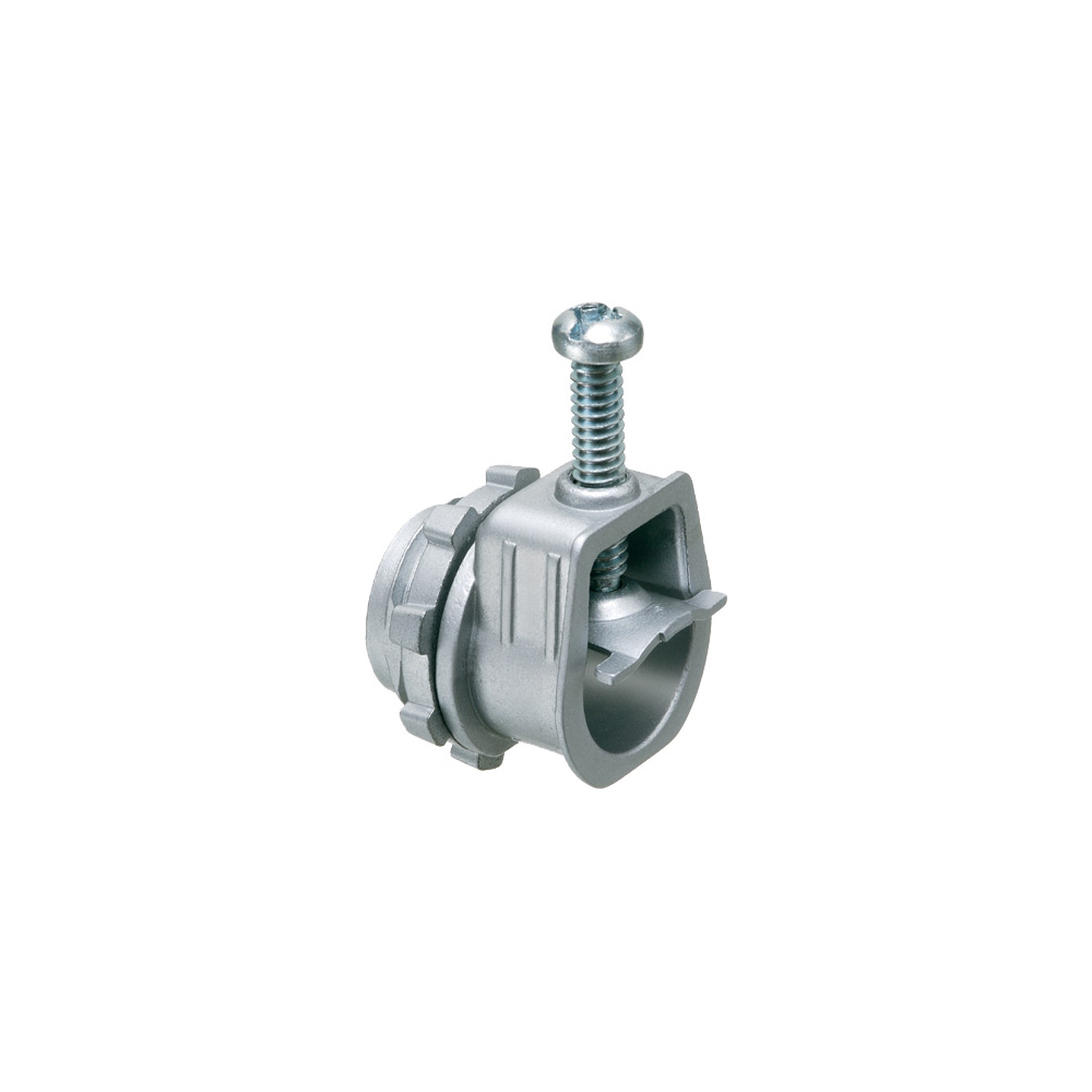 Zinc die-cast, 1/2" knockout, screw saddle type "Take All" connector for steel and aluminum jacketed cables. Secures into knockout with locknut End Stop Diameter: 1.030
