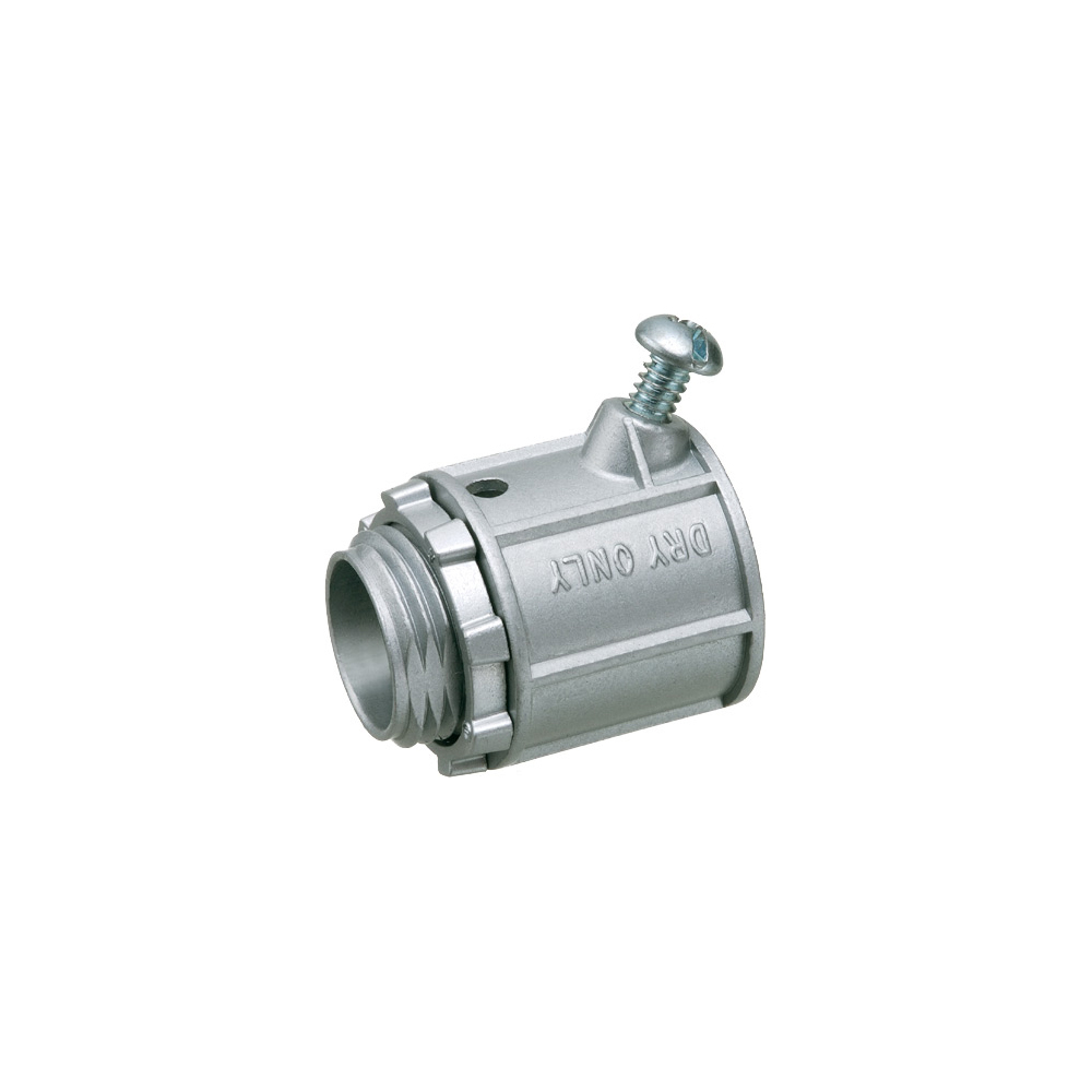 Zinc die-cast, single set-screw connector secures into 3/4" knockout with a zinc die-cast locknut. For only steel jacketed cable.