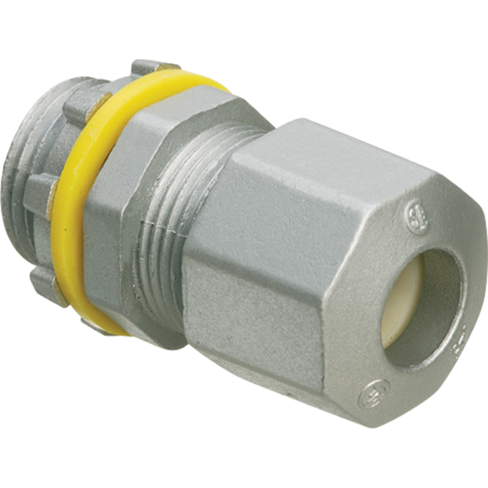 Low-profile zinc die-cast, liquid-tight, and oil-tight strain relief cord connector furnished with a sealing ring and locknut. Supports .200 to .472 cord range with a 1/2 inch trade size.