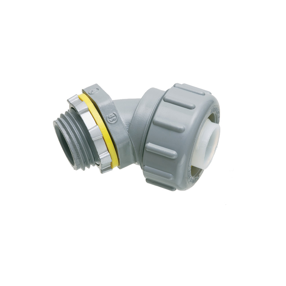 Non Metallic 45 degree connector for use with non metallic liquid tight conduit type B only. 1-1/4" Trade Size.