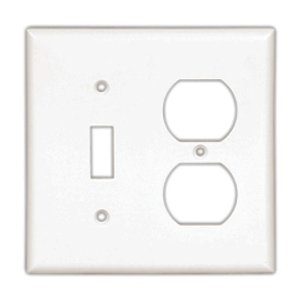 Eaton Combination wallplate, White, Toggle, Toggle, Duplex receptacle Cutout, Thermoset, Three- gang, Standard, ED Box