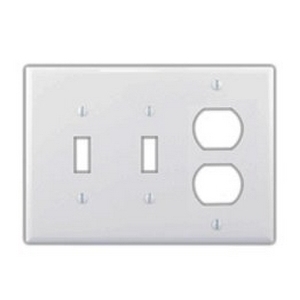 Eaton Combination wallplate, White, Toggle, Toggle, Decorator Cutout, Polycarbonate, Three- gang, Mid-size
