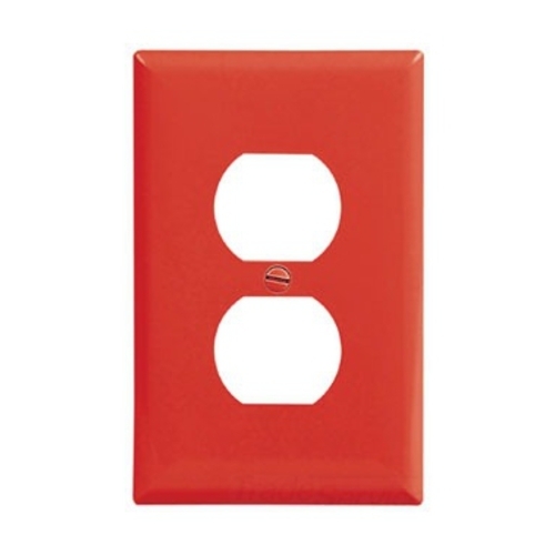 Eaton Duplex receptacle wallplate, Red, Duplex receptacle Cutout, Polycarbonate, Single- gang, Mid-size