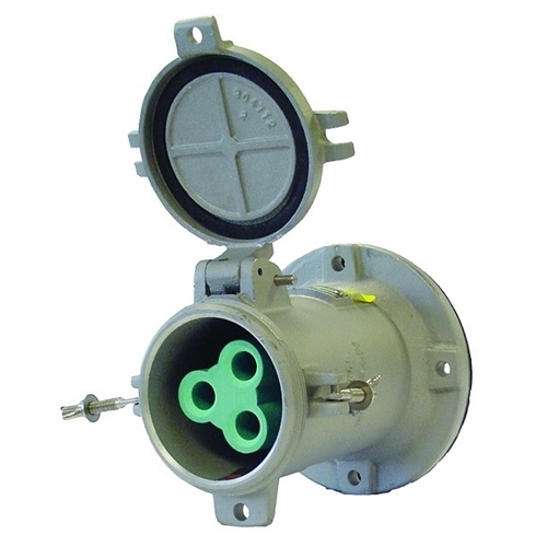 Powertite; Grounding Style 1 Receptacle; 200 Amp, 600 Volt AC/250 Volt DC, 4-Pole, 4-Wire, Pressure Wire Terminal, Brown