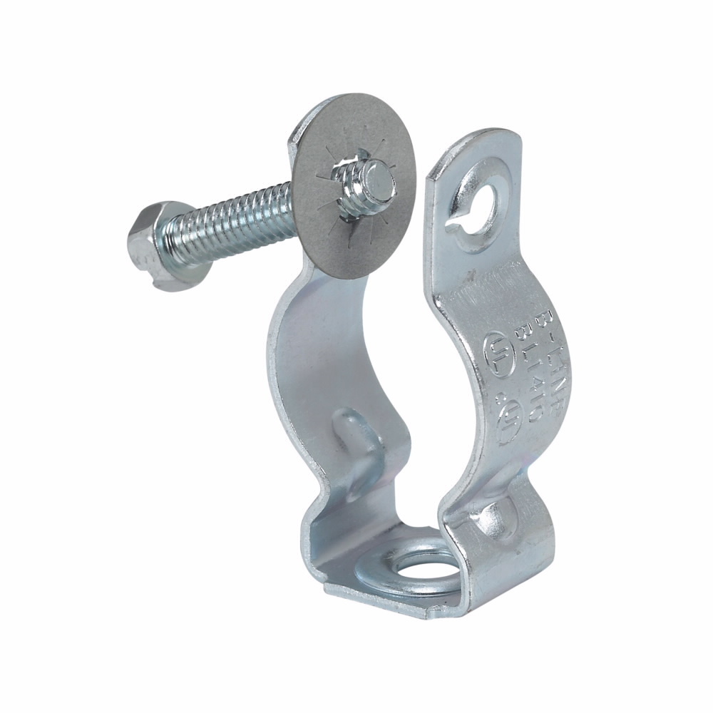 Eaton B-Line series conduit support fasteners, Conduit and cable, 0.055lbs, Trade size: 0, Conduit size: 0.5" EMT, 0.5" Rigid, Conduit hangers, .5" Min, 4" Max mount size, 400 lbs load capacity, Conduit hangers, Zinc plated