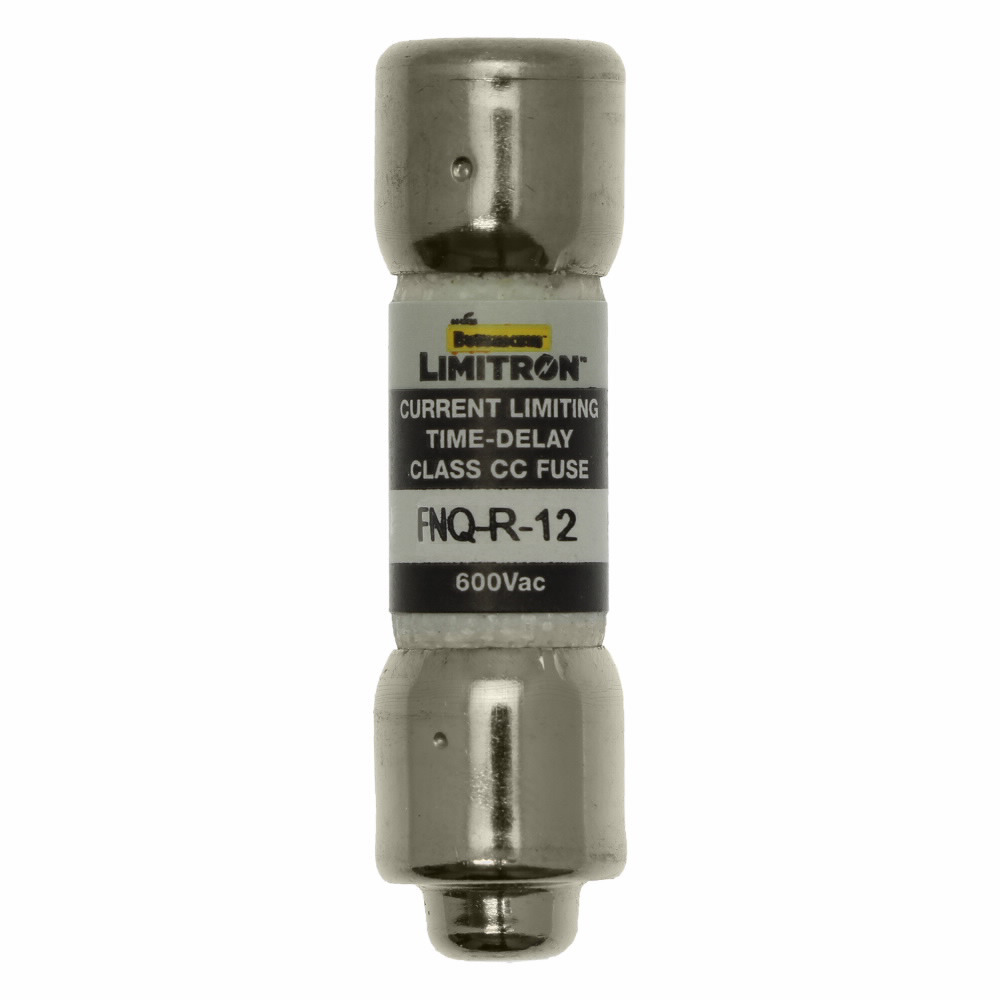 Eaton Bussmann series FNQ-R fuse, 12 A, Class CC, Non-indicating, Ferrule end x ferrule end, 12 sec at 200%, 200 kAIC, Melamine tube, Standard, 600 V