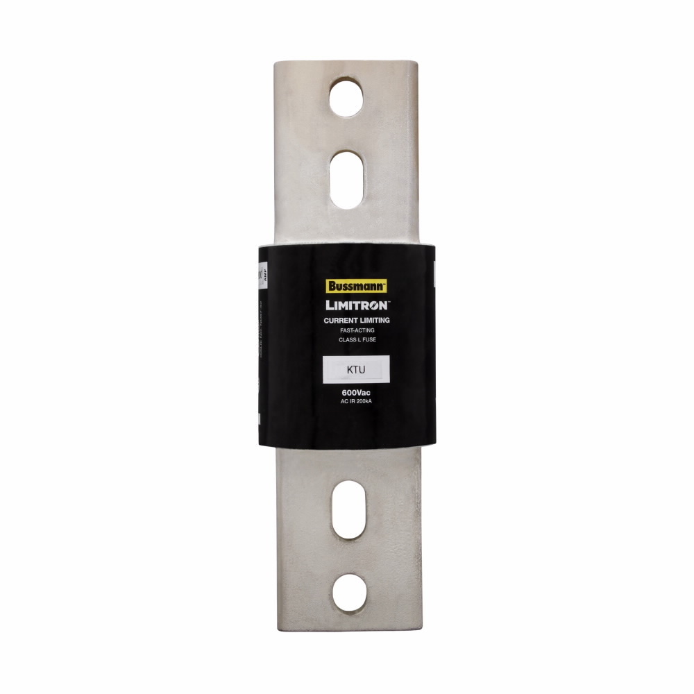 Eaton Bussmann series KTU fuse, LIMITRON Fast-acting fuse, 2000 A, Class L, Non-indicating, Bolted blade end x bolted blade end, 200 kAIC at 600 Vac, Silver-plated end bells,Melamine glass tube, Bolt, Standard, 600 V