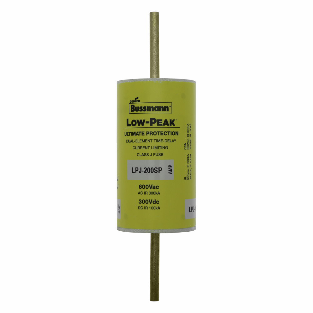 Eaton Bussmann series LPJ fuse, Low-peak fuse, 175 A, Dual, Class J, Non-indicating, Bolted blade end x bolted blade end, Time delay,Current-limiting, 10 sec at 500%, 100 kAIC Vdc,300 kAIC at 600 V, Standard, 600 V, 300 Vdc