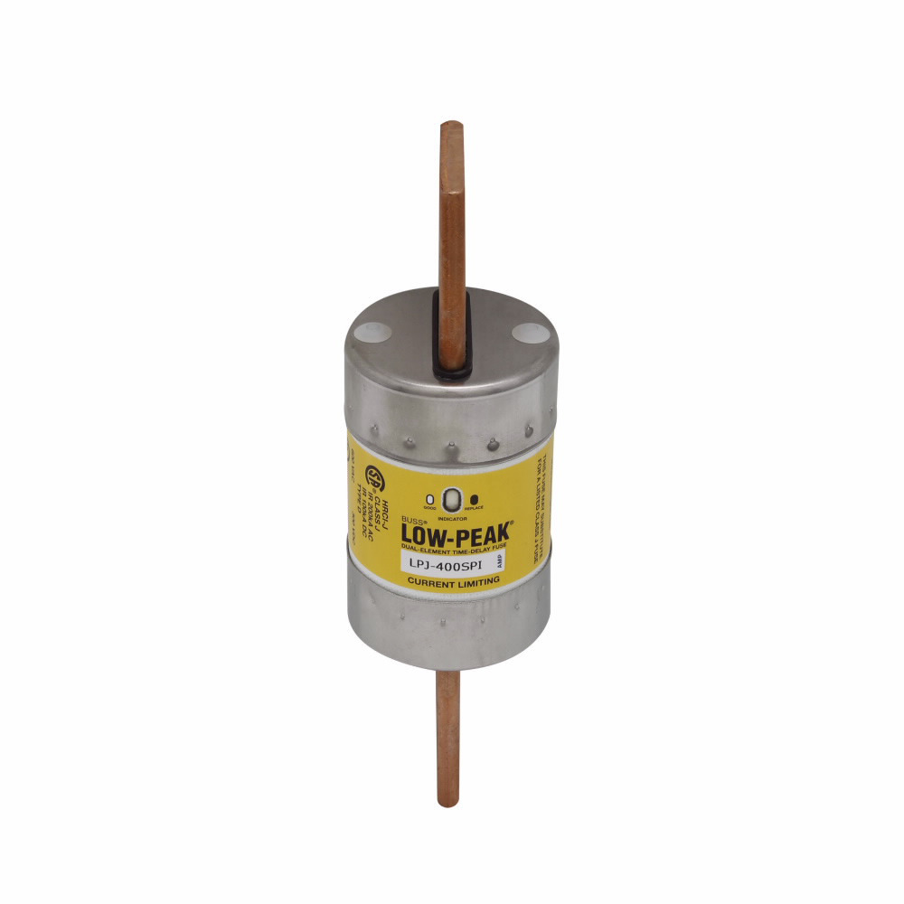 Eaton Bussmann series LPJ fuse, Low-peak fuse, 225 A, Dual, Class J, With Indicator, Bolted blade end x bolted blade end, Time delay,Current-limiting, 10 sec at 500%, 100 kAIC Vdc,300 kAIC at 600 V, Standard, 600 V, 300 Vdc