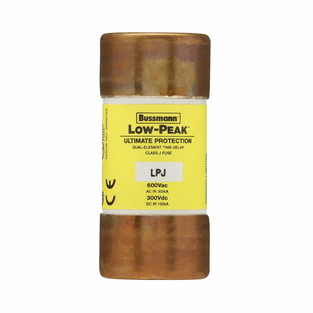 Eaton Bussmann series LPJ fuse, Low-peak fuse, 60 A, Dual, Class J, Non-indicating, Ferrule end x ferrule end, Time delay,Current-limiting, 10 sec at 500%, 100 kAIC Vdc,300 kAIC at 600 V, Standard, 600 V, 300 Vdc