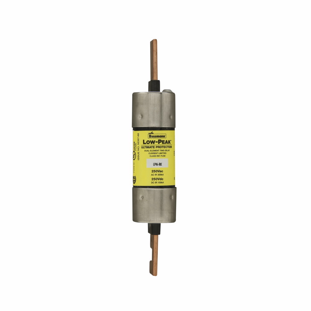 Eaton Bussmann series LPN-RK fuse, Low-peak fuse, 80 A, Dual, Class RK1, Non-indicating, Blade end x blade end, Time delay,Current-limiting, 100 kAIC at 250 Vdc,300 kAIC at 250 V, Standard, 5, 250 V, 250 Vdc
