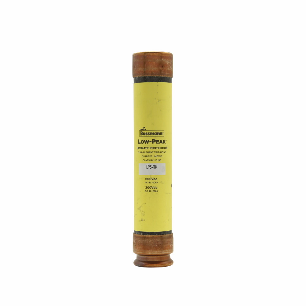 Eaton Bussmann series LPS-RK fuse, Low-peak fuse, 45 A, Dual, RK1, Non-indicating, Ferrule end x ferrule end, Time delay,Current-limiting, 10 sec at 500%, 300 kAIC at 600 V,100 kAIC at 300 Vdc, Standard, 10, 600 V, 300 Vdc