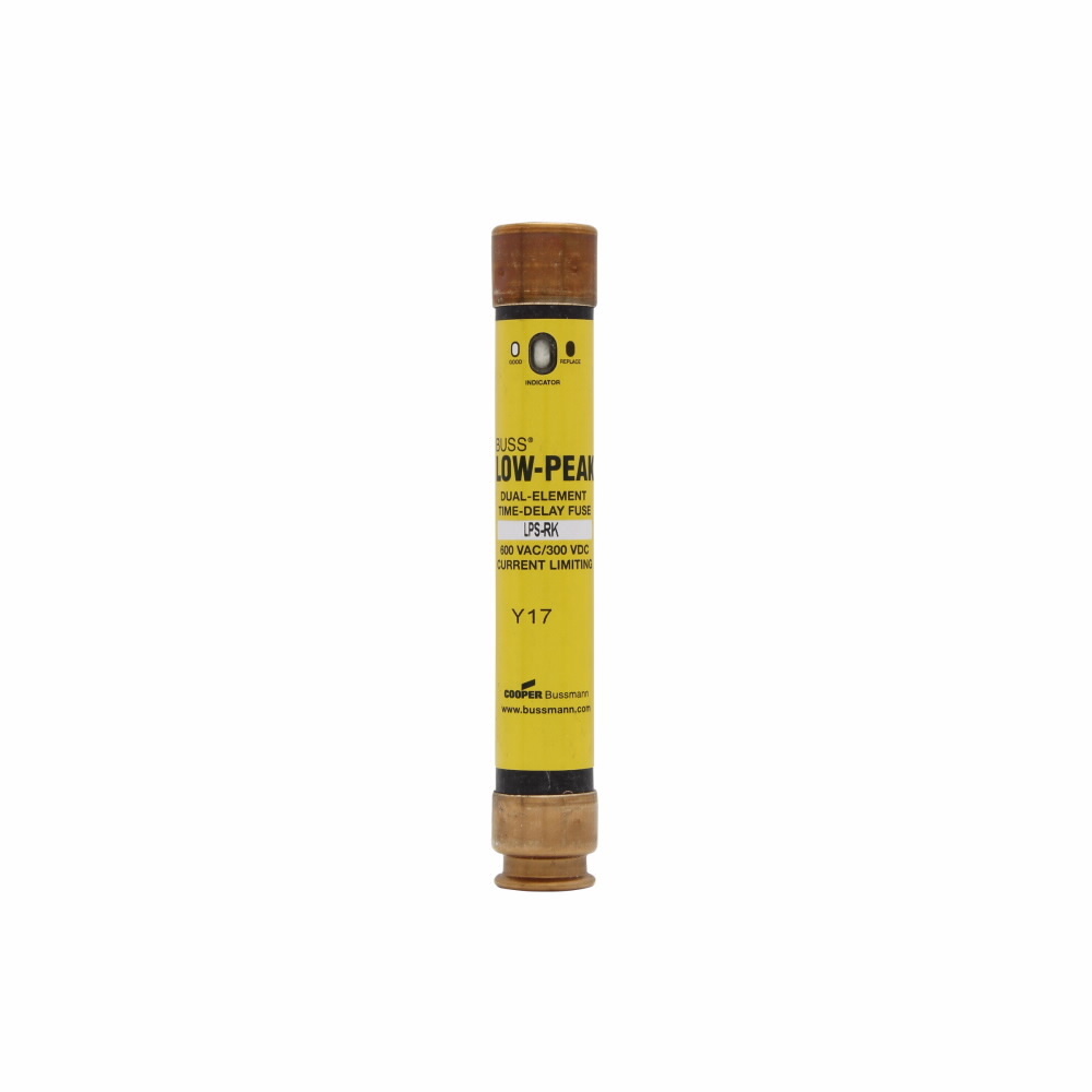 Eaton Bussmann series LPS-RK fuse, Low-peak fuse, 8 A, Dual, RK1, With Indicator, Time delay,Current-limiting, 10 sec at 500%, 100 kAIC at 300 Vdc,300 kAIC at 600 V, Standard, 10, 600 V, 300 Vdc