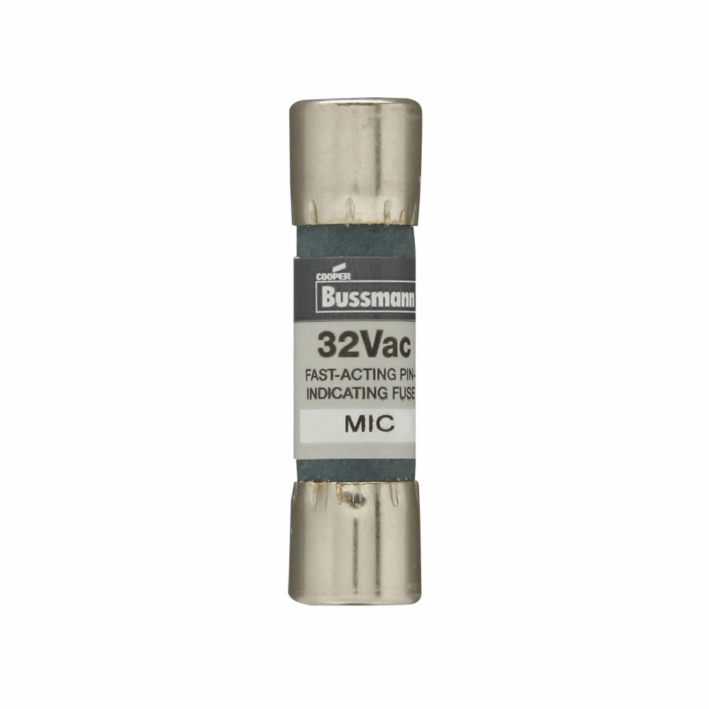 Eaton Bussmann series MIC fuse, Fast acting Midget fuse, Control circuits, PLC circuits, electronic circuits, 5 A, Non-indicating, Ferrule end x ferrule end, 200 AIC at 250 Vac, Nickel-plated bronze endcap,Fiber tube, Standard, 250 V