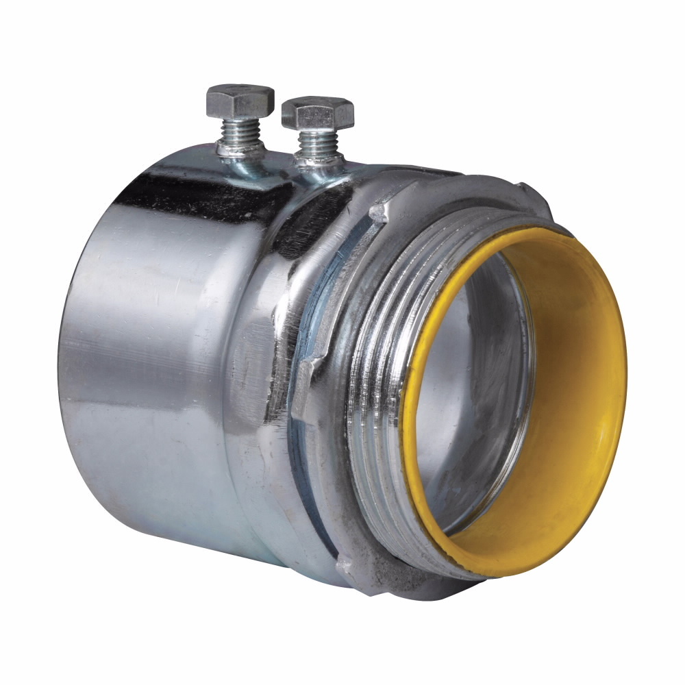 Eaton Crouse-Hinds series EMT set screw type connector, EMT, Straight, Insulated, Steel, Two tightening screws, 3-1/2"