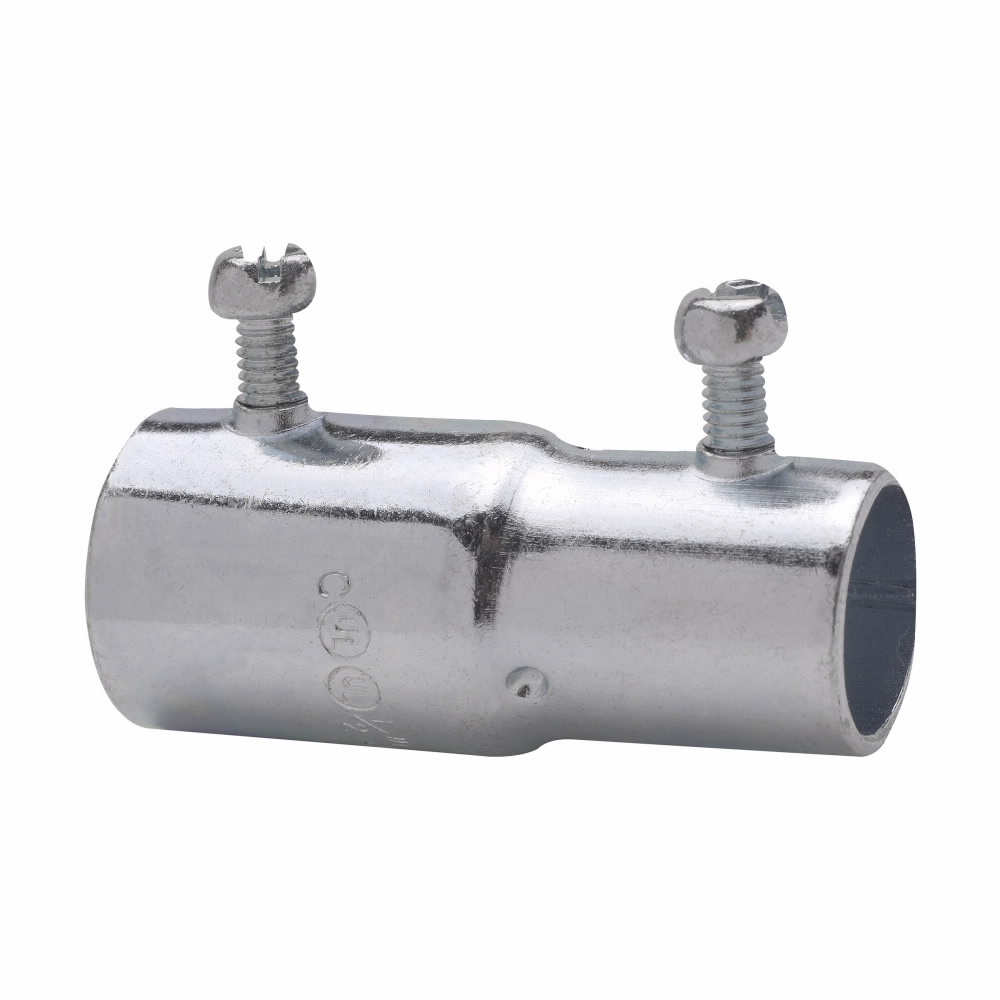 Eaton Crouse-Hinds series EMT combination coupling, EMT (set screw) to rigid (set screw), Zinc plated steel, Combination type, 3/4"-3/4"