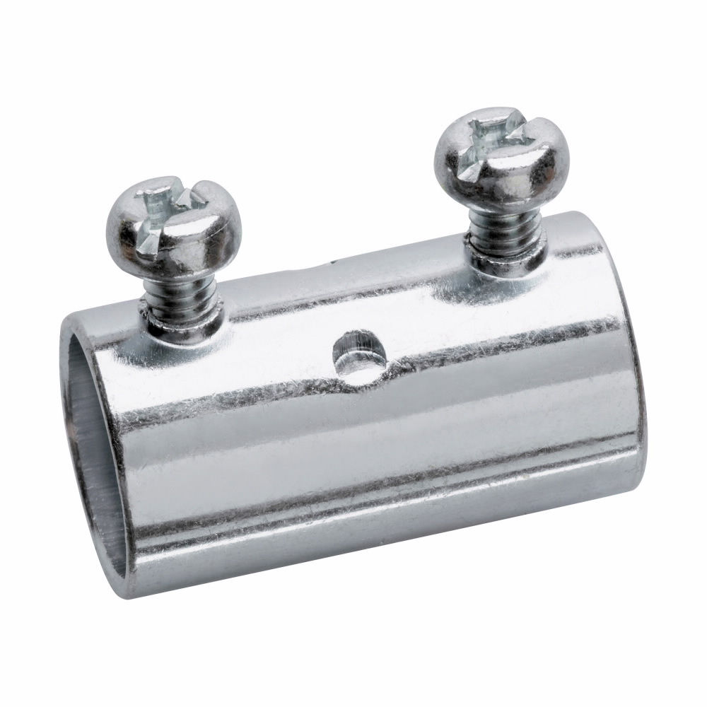 Eaton Crouse-Hinds series EMT set screw type coupling, EMT, Zinc plated steel, Four tightening screws, 2"