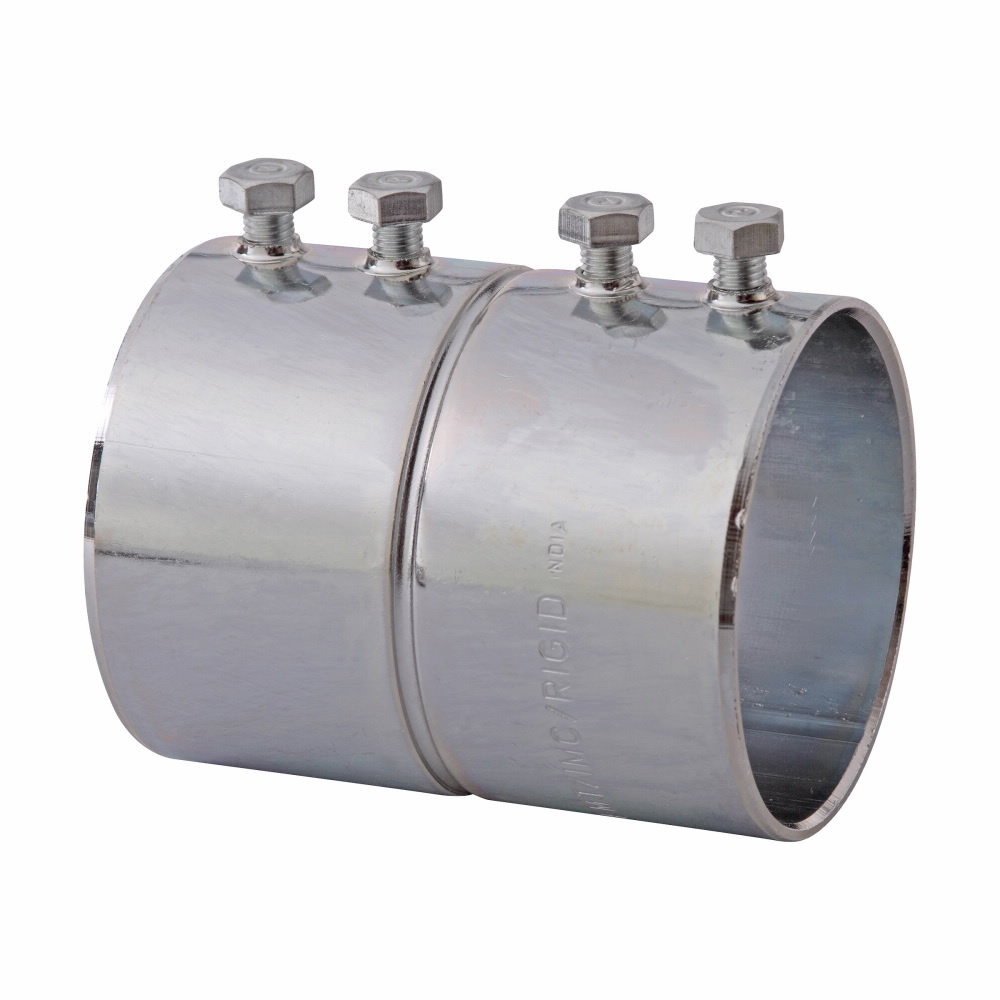 Eaton Crouse-Hinds series EMT set screw type coupling, EMT, Zinc plated steel, Four tightening screws, 3-1/2"