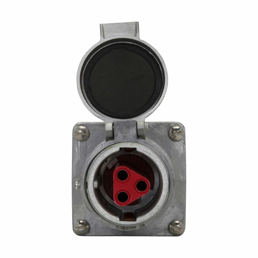 Eaton Crouse-Hinds series Arktite AR receptacle, 30A, Three-wire, three-pole, 50-400 Hz, Style 1, Copper-free aluminum, Spring door, 600 Vac/250 Vdc