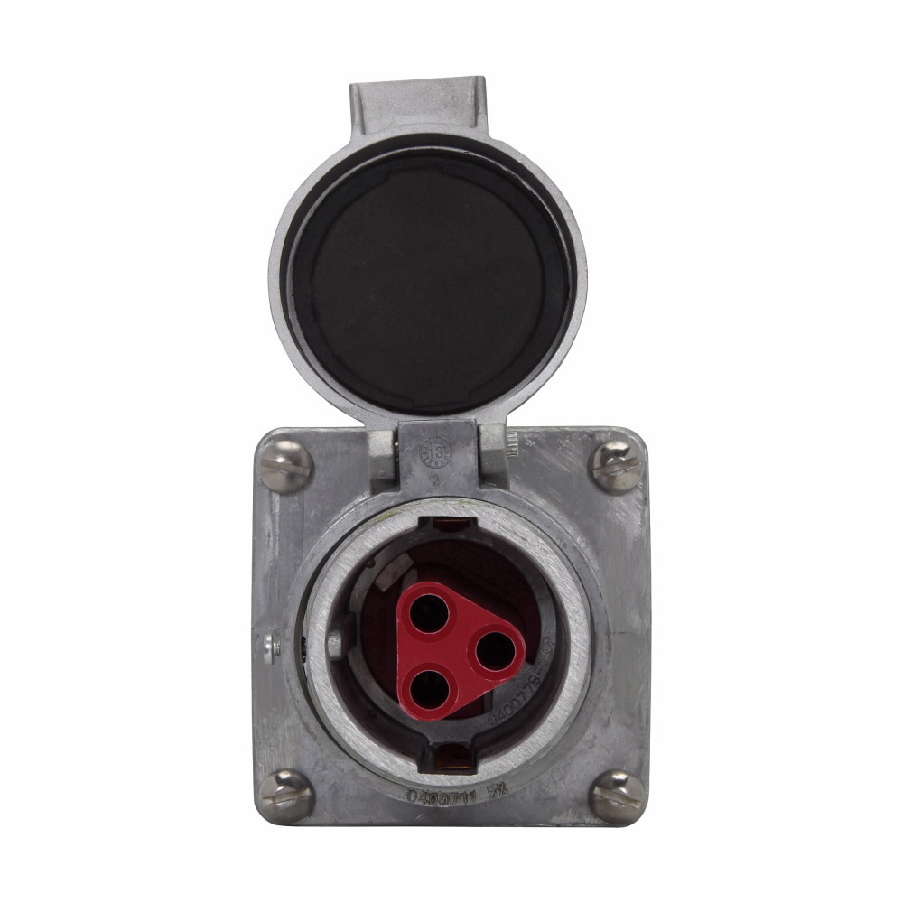 Eaton Crouse-Hinds series Arktite AR receptacle, 60A, Three-wire, four-pole, 50-400 Hz, Style 2, Copper-free aluminum, Spring door, Reversed contacts, 600 Vac/250 Vdc