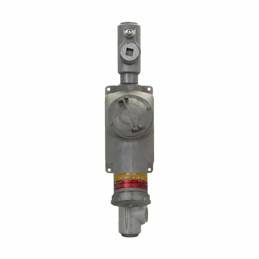 Eaton Crouse-Hinds series BHR interlocked receptacle with switch, 60A, Through feed, Three-wire, four-pole, Brass contacts, Style 2, Copper-free aluminum, Threaded cap, Factory sealed, 1-1/2", 480 Vac