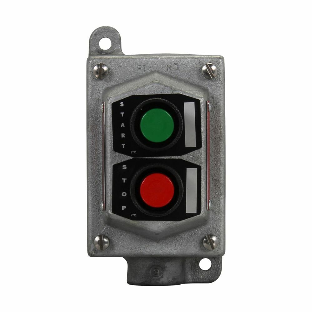 Eaton Crouse-Hinds series EDS pushbutton control station, With pushbuttons, Feraloy iron alloy, 2 circuit, 2, Single-gang, 2, Dead end, 3/4", 600 Vac