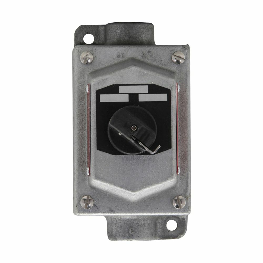 Eaton Crouse-Hinds series EFS selector switch control station, With selector switch, With two 1/2" hubs, Feraloy iron alloy, Single-gang, 3, Through feed, Three-position, two-circuit, 1/2", 600 Vac