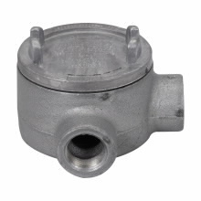 Eaton Crouse-Hinds series Condulet GUA conduit outlet box with cover, 5" cover opening diameter, Copper-free aluminum, L shape, 2"