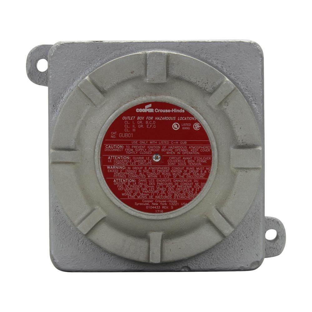Eaton Crouse-Hinds series GUB junction box, 16-3/4" cover opening, 19" x 21" x 16-5/8", Feraloy iron alloy