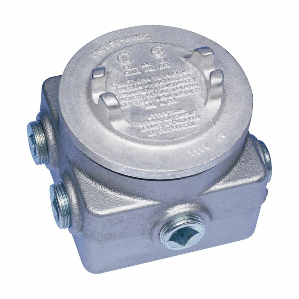 Eaton Crouse-Hinds series GUP junction box, No back hub, (2) 3/4" bottom hub, Copper-free aluminum, (1) 3/4" side hub, (2) 3/4" top hub