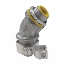 LTB10045GC Liquidator Insulated Liquidtight Conduit Connector With 14 to 4 AWG Copper Grounding Lug, 1 in Trade, 45 deg, Malleable Iron, Electro-Plated Zinc