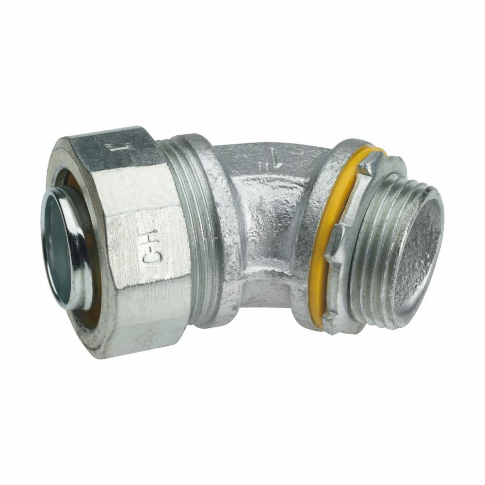 LTB5045 Liquidator Insulated Liquidtight Conduit Connector, 1/2 in Trade, 45 deg, Malleable Iron, Electro-Plated Zinc