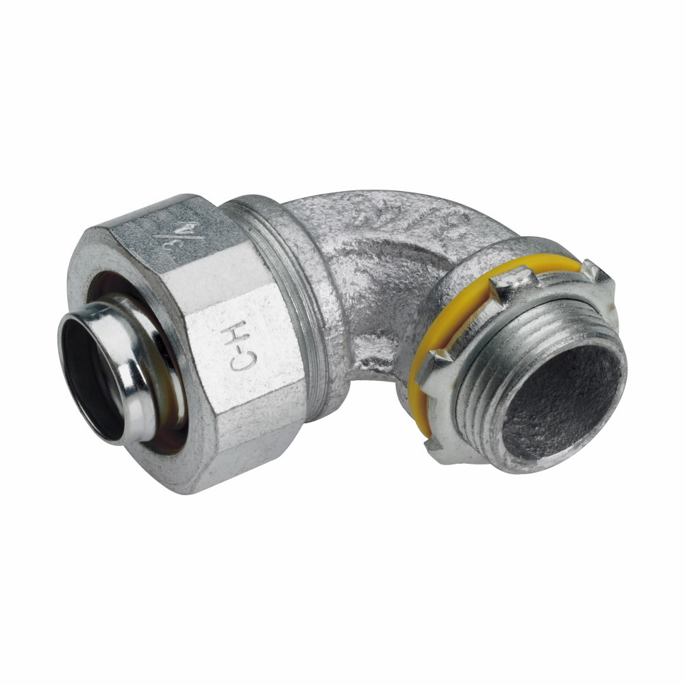LTB5090 Liquidator Insulated Liquidtight Conduit Connector, 1/2 in Trade, 90 deg, Malleable Iron, Electro-Plated Zinc