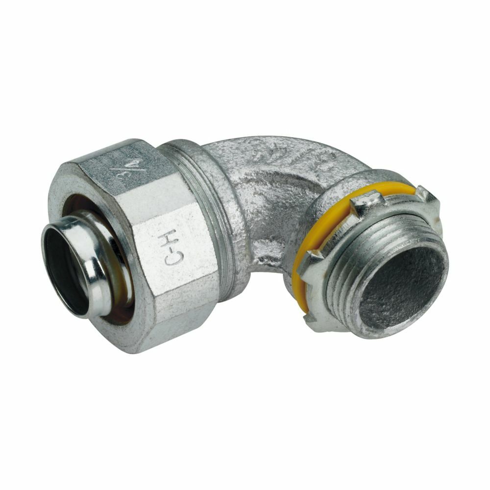 LTB7590 Liquidator Insulated Liquidtight Conduit Connector, 3/4 in Trade, 90 deg, Malleable Iron, Electro-Plated Zinc
