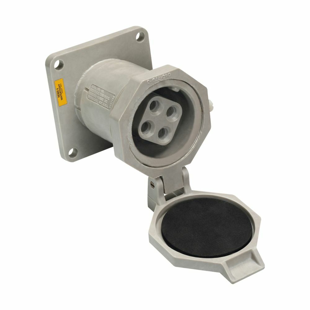 Eaton Crouse-Hinds series Arktite NR receptacle, 30A, Three-wire, four-pole, 50-400 Hz, Style 2, Krydon fiberglass-reinforced polyester, Snap-on cap/spring door, 600 Vac/250 Vdc