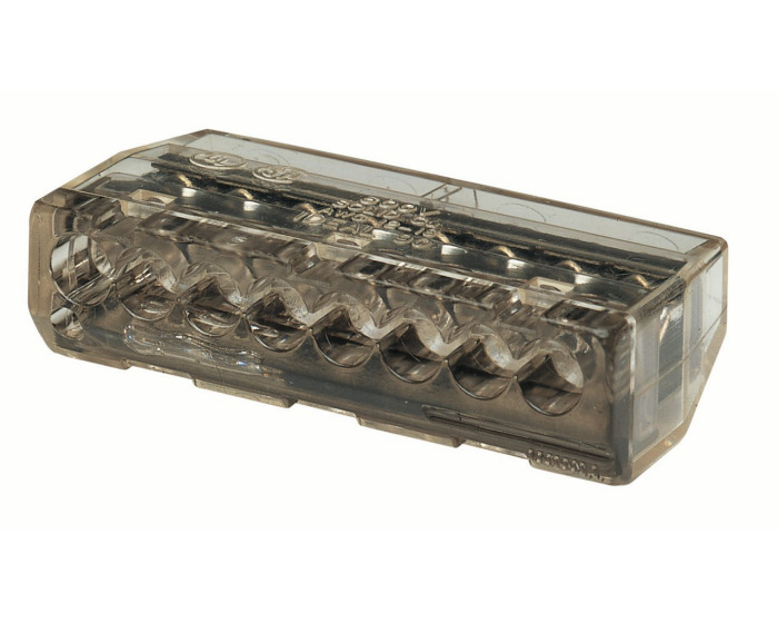 IDEAL, Wire Connector, In-Sure, Push-In, Size: 0.355 IN Length X 1.380 IN Width X 0.717 IN Height, Connection: 8 Ports, Wire Size: #12 AWG - #20 AWG Solid, #14 AWG - #16 AWG (19 Strand Or Less) #18 AWG (7 Strand Or Less) Stranded, #12 AWG - #14 AWG (19 Strand Or Less) #16 AWG (26 Strand Or Less) 318 AWG (16 Strand Or Less) Stranded (Tin Bonded), Color: Black, Voltage Rating: 600 V Maximum Building Wire, 1000 V Maximum Signs And Lighting Fixtures, Temperature Rating: 105 DEG C Shell Rated, Wire Type: Solid, Stranded, Stranded (Tin Bonded), Model: 90