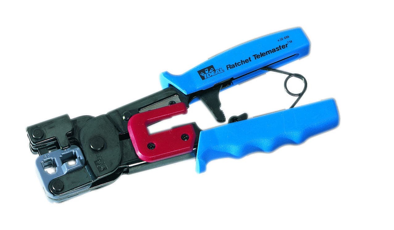 Telemaster Ratchet Crimp Tool, Heavy-Duty Steel Frame, Heavy-Duty Steel Handle, Included: LA-4102 Ratchet Telemaster Replacement Cut And Strip Blade Set, For RJ-45 And RJ-11 Modular Plugs, For Paired Conductors