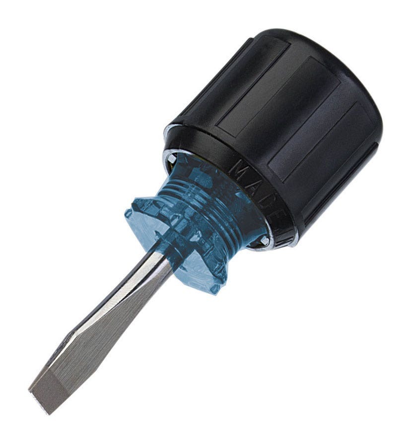 IDEAL, Screwdriver, Heavy-Duty, Slotted, Keystone Tip, Tip Size: 1/4 IN, Overall Length: 3-3/8 IN, Shank Length: 1 IN, Shank Shape: Round, Handle Type: Cushioned Rubber Grip, Blade Material: Chrome Vanadium Steel, Tip Type: Keystone, Shank Size: 1/4 IN, Warranty: Lifetime Guarantee