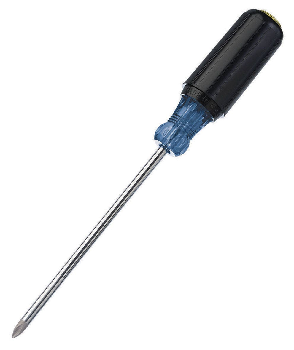 IDEAL, Screwdriver, Phillips, Phillips Head Screws, Tip Size: #2, Overall Length: 10-3/8 IN, Shank Length: 6 IN, Handle Type: Cushioned Rubber Grip, Blade Material: Chrome Vanadium Steel, Blade Finish: Nickel-Chrome Plating, Tip Type: Phillips, Shank Size: #2 IN, Warranty: Lifetime Guarantee