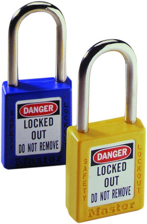 IDEAL, Padlock, Lockout, Lock Material: Xenoy Body, Color: Blue, Width: 1-1/2 IN, Shackle Diameter: 1/4