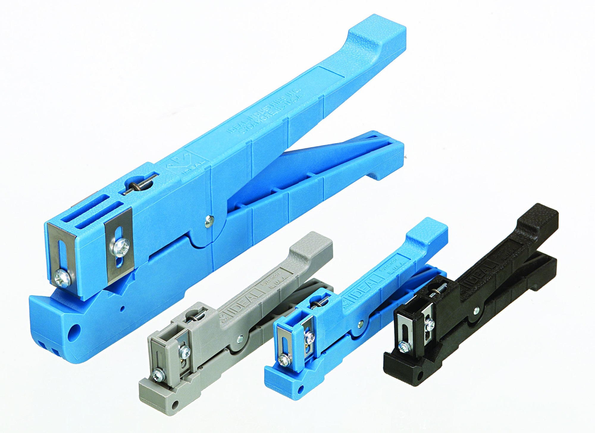 IDEAL, Stripper, Coaxial, Diameter Range: 3/16 - 5/16 IN, Color: Black, Includes: Three Straight And One Round Blade, Cable Type: RG-59/6, UTP
