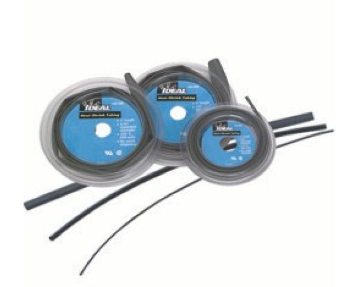 IDEAL, Heat Shrinkable Tube, Thermo-Shrink, Thin-Wall, Shrink Ratio: 2:1, Outside Diameter: 0.187 IN, Thickness: 020 IN, Length: 6 IN, Volume Resistivity: 1014 OHM CM For ASTM D 876 Test Method, Dielectric Strength: 20 KV/MM For ASTM D 150 Test Method, Continuous Operating Temperature: -55 To 125 DEG C, Minimum Shrink Temperature: 70 DEG C, Heat Shock: No cracking For UL 224(250 DEG C /4 hours), Cable Range: 20 - 14 AWG, Nominal Recoveredi.d. (max.): 094 IN, Expanded I.d. (min.): 0.205, Elongation At Break: 600 PCT For ASTM D 638 Test Method, Elongation Of Break After Aging: 350 PCT For UL 224 Test Method, Cold Bend Test (-55c/4 Hours): No Cracking For UL 224 Test Method, Copper Corrosion: Pass For UL 224 Test Method, Chemical Resistance: Pass For UL 224 Test Method, Longitudinal Shrinkage: 0 Plus Or Minus 5 PCT For UL 224 Test Method, Eccentricity: 30 PCT For UL 224 Test Method, Normal Size: 3/16 IN, Package: Bag