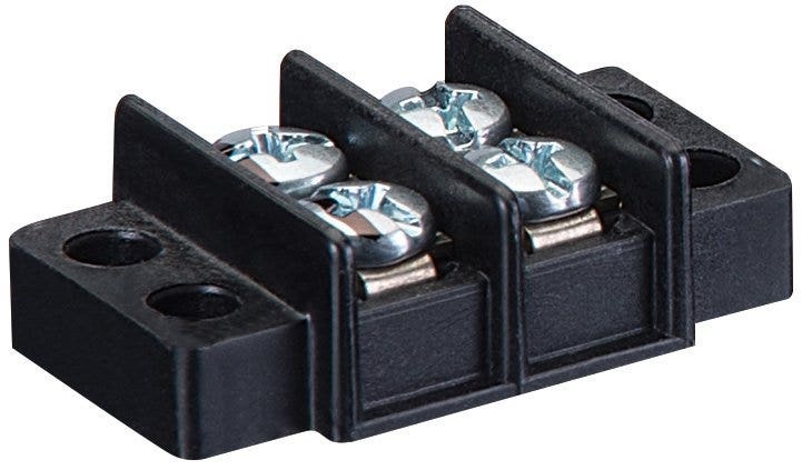 IDEAL, Terminal Strip, Wire Size: 22 - 14 AWG, Spacing: 0.375 IN, Amperage Rating: 20 AMP, Voltage Rating: 150 V, Material: Zinc-Plated Steel Screw, Number Of Circuits: 2, Torque Rating: 9 IN-LB, Terminal Screw Size: 2